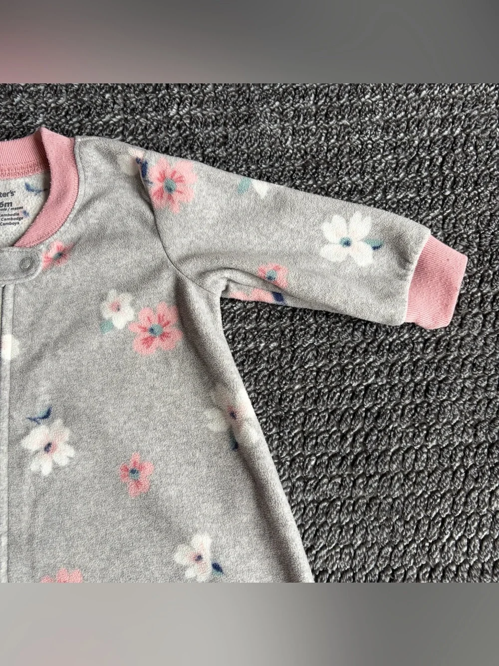 Carter’s Baby Girl 3-6M Sleep Sack Gray Floral Long Sleeve Fleece Zip Up Blanket